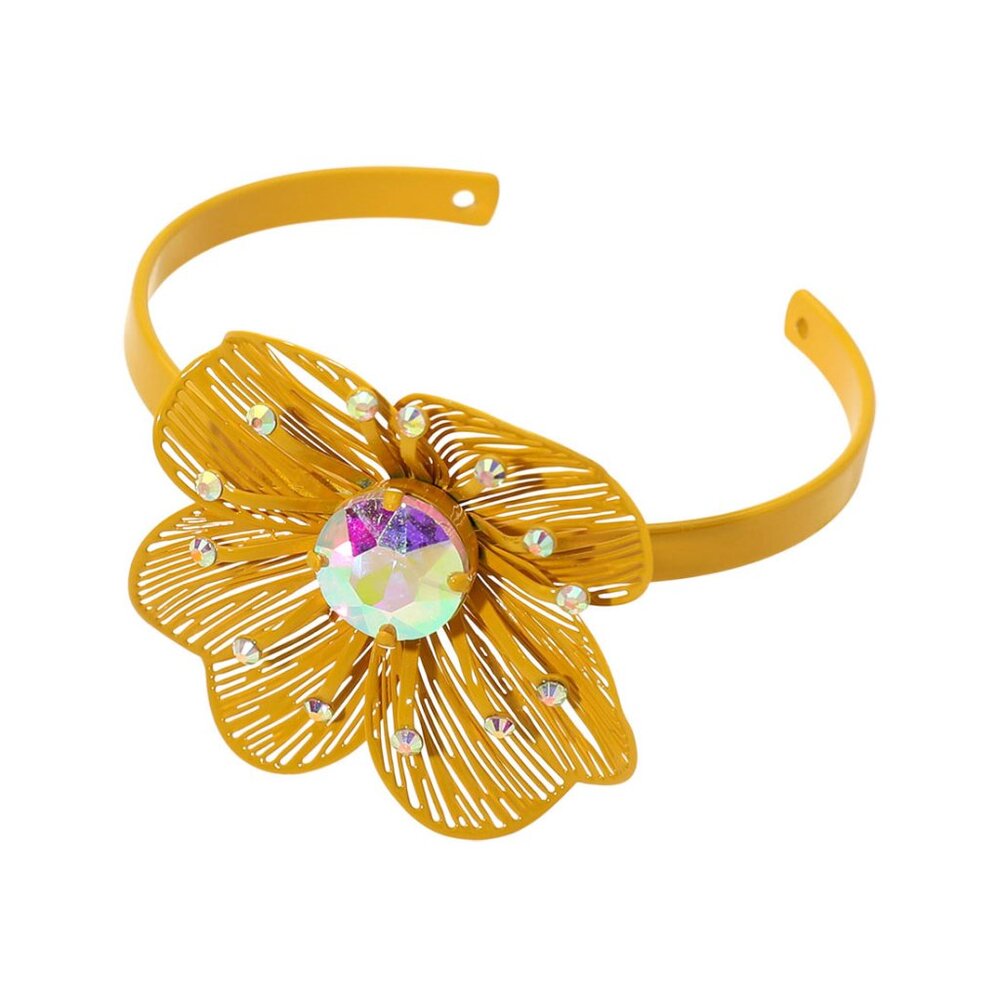 Tigerstars Bold Yellow Stone Cutout Flower Cuff Bracelet